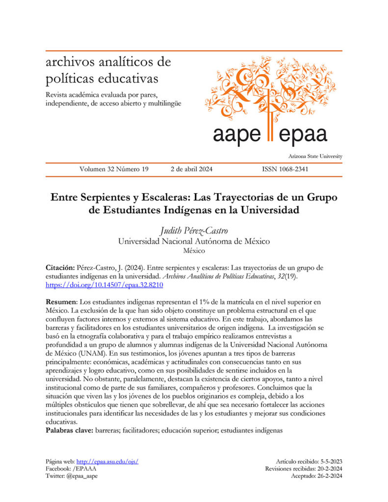 Entre Serpientes y Escaleras: Las Trayectorias de un Grupo de Estudiantes Indígenas en la Universidad por Judith Perez Castro