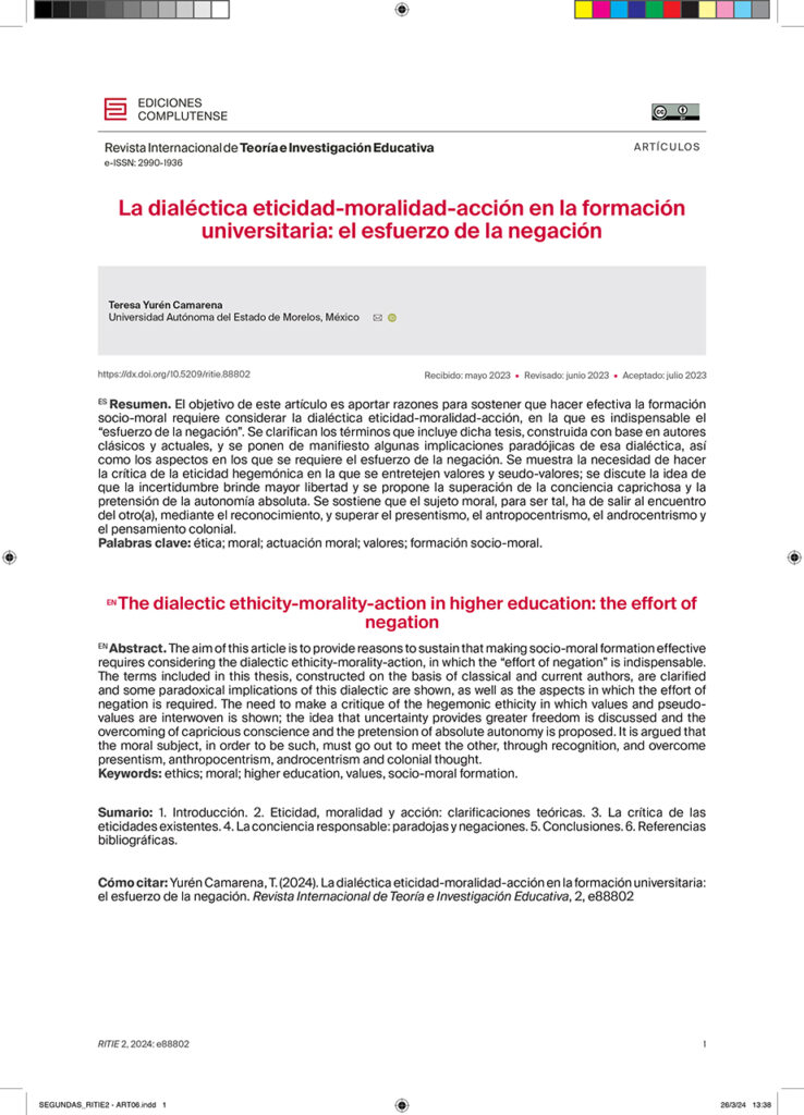 La dialéctica eticidad-moralidad-acción en la formación universitaria