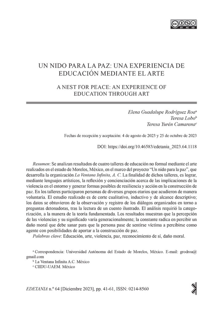 Un nido para la paz: Una experiencia de Educación mediante el Arte
